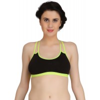 Full Cup Non-Padded Stretch Fit Black Sports Bra with Cross Back design (Size 36)