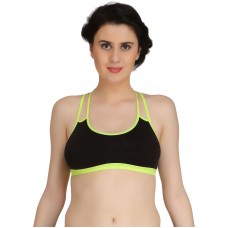 Full Cup Non-Padded Stretch Fit Black Sports Bra with Cross Back design (Size 36)