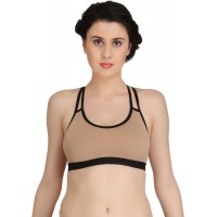 Full Cup Non-Padded Stretch Fit Brown Sports Bra with Cross Back design (Size 36)