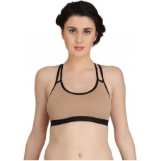 Full Cup Non-Padded Stretch Fit Brown Sports Bra with Cross Back design (Size 36)