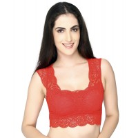 Lace Padded Red Blouse Crop Top Vest Bralette (32-36inch Bust)