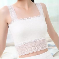 White Lace Top Vest Bralette Tank Caimsole Slip Blouse with Front Cotton Lining - (28-34 inch Bust)