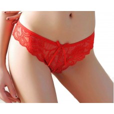 Floral Lace Net T Shape Sexy Red Thong Panty Bikini (Free Size)