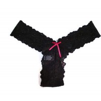 Floral Lace Net T Shape Sexy Black Thong Panty Cheekies (Free Size)