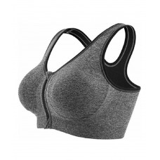 Full Cup Padded Grey Sports Bra with Front Zipper Closure & Removable Cups (28-34inch Bust)