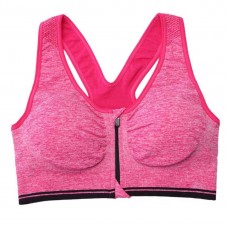 Full Cup Padded Pink Sports Bra with Front Zipper Closure & Removable Cups (28-34inch Bust)