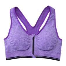 Full Cup Padded Purple Sports Bra with Front Zipper Closure & Removable Cups (28-34inch Bust)